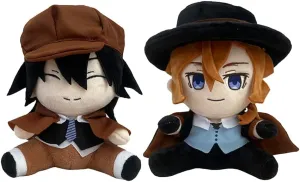 2pcs Anime Figures Plush Ranpo Edogawa & Nakahara Chuuya Cosplay Stuffed Figures Pillow, Cute Manga Characters Throw Pillow Home Decoration Gifts
