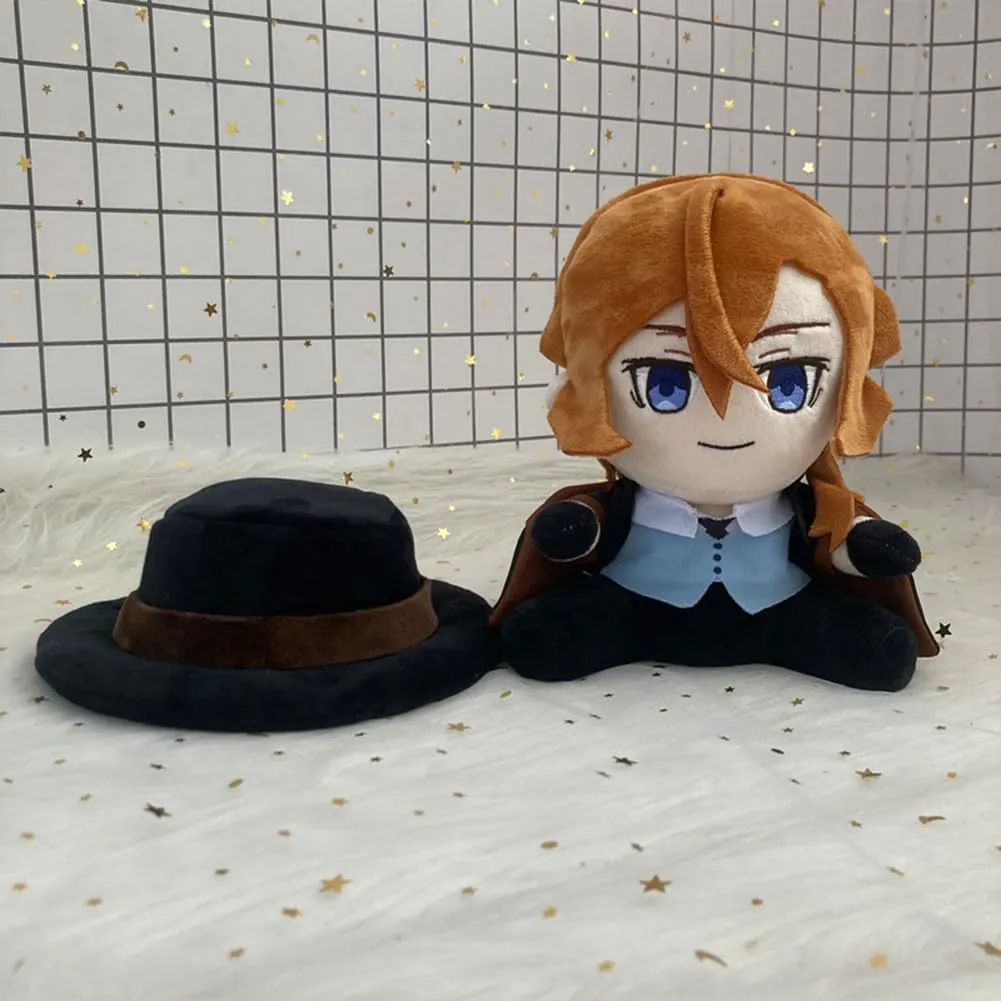 2pcs Anime Figures Plush Ranpo Edogawa & Nakahara Chuuya Cosplay Stuffed Figures Pillow, Cute Manga Characters Throw Pillow Home Decoration Gifts