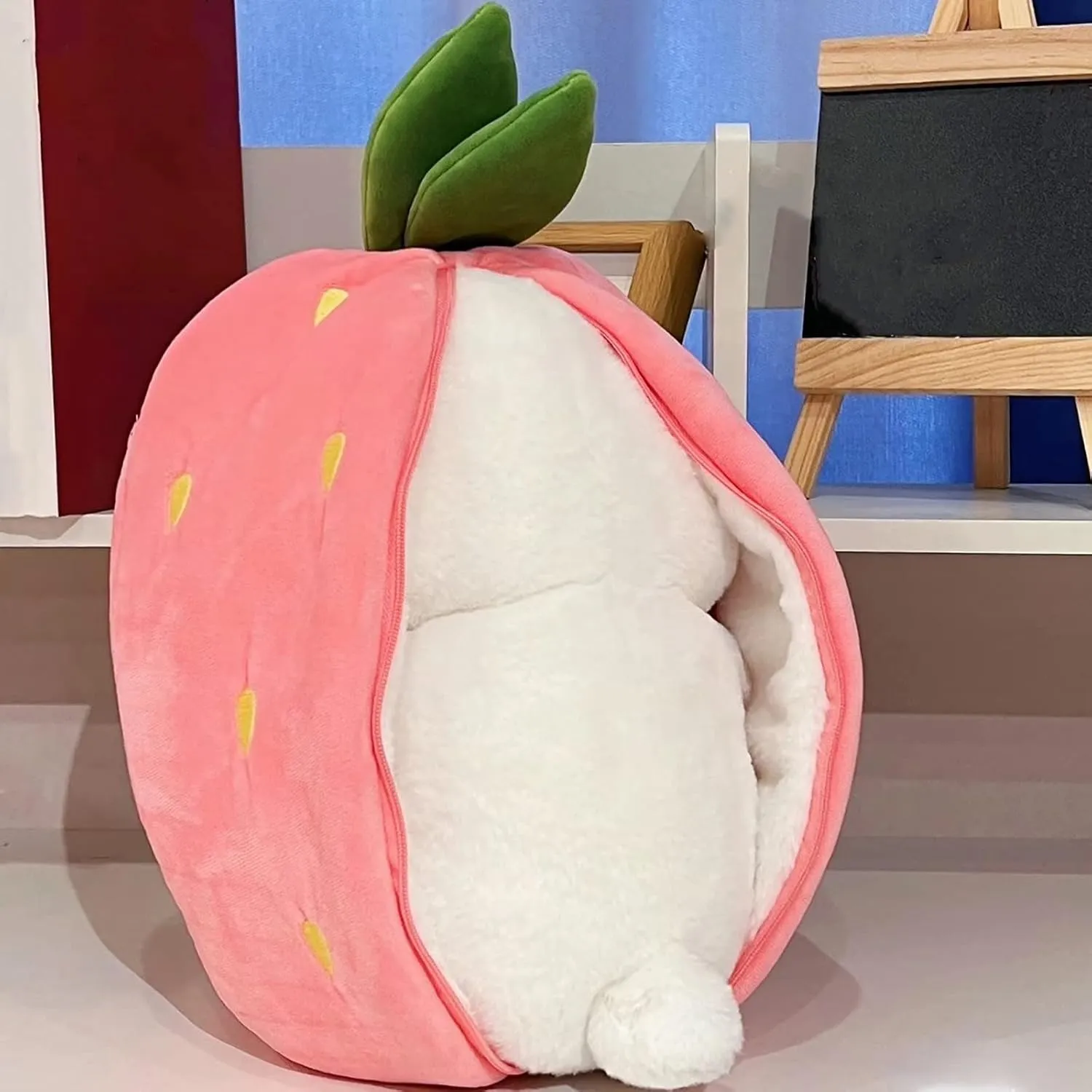 2PCS Plush Toy Pillow, Reversible Carrot Strawberry Bunny Plush with Zipper, Easter Bunny Stuffed Animal Cute Rabbit Plushie Birthday Gift for Boys Girls Kids (2pcs 7" Strawberry&Carrot)