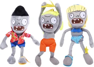 3 PCS PVZ Plant and Zombies Plush Sets Toys 1 2 Stuffed Soft PVZ Figure Doll Surf, Pompadour, Bikini Zombies, Great Gifts for Boys and Girls New