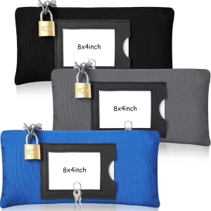3 Pieces Waterproof Cash Bags with Lock and Zipper Money Oxford Cloth Document Bags with 6 Keys for Bank Deposits Business Personal(8 x 4'',Dark Blue,Black,Dark Grey)