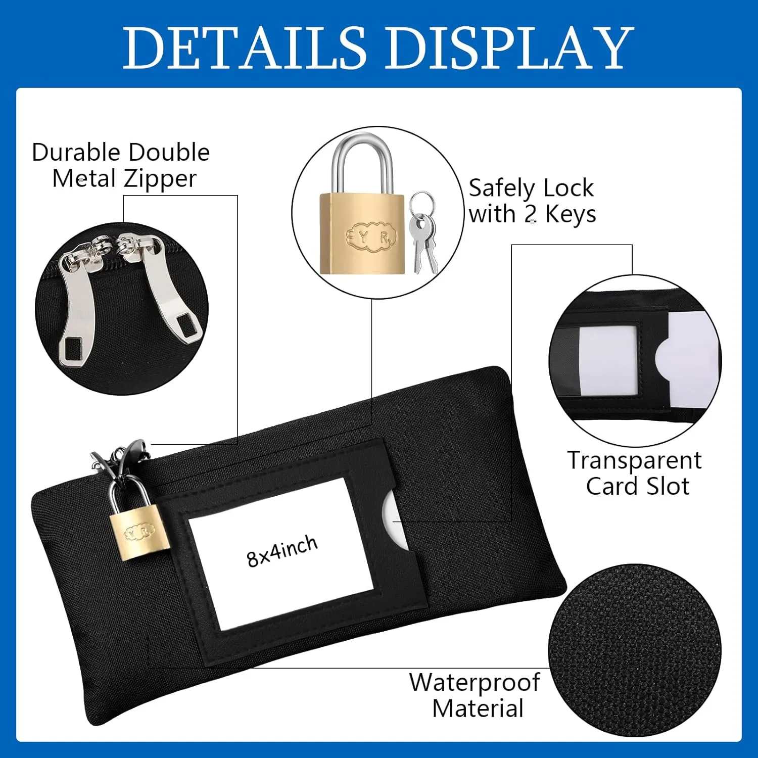 3 Pieces Waterproof Cash Bags with Lock and Zipper Money Oxford Cloth Document Bags with 6 Keys for Bank Deposits Business Personal(8 x 4'',Dark Blue,Black,Dark Grey)