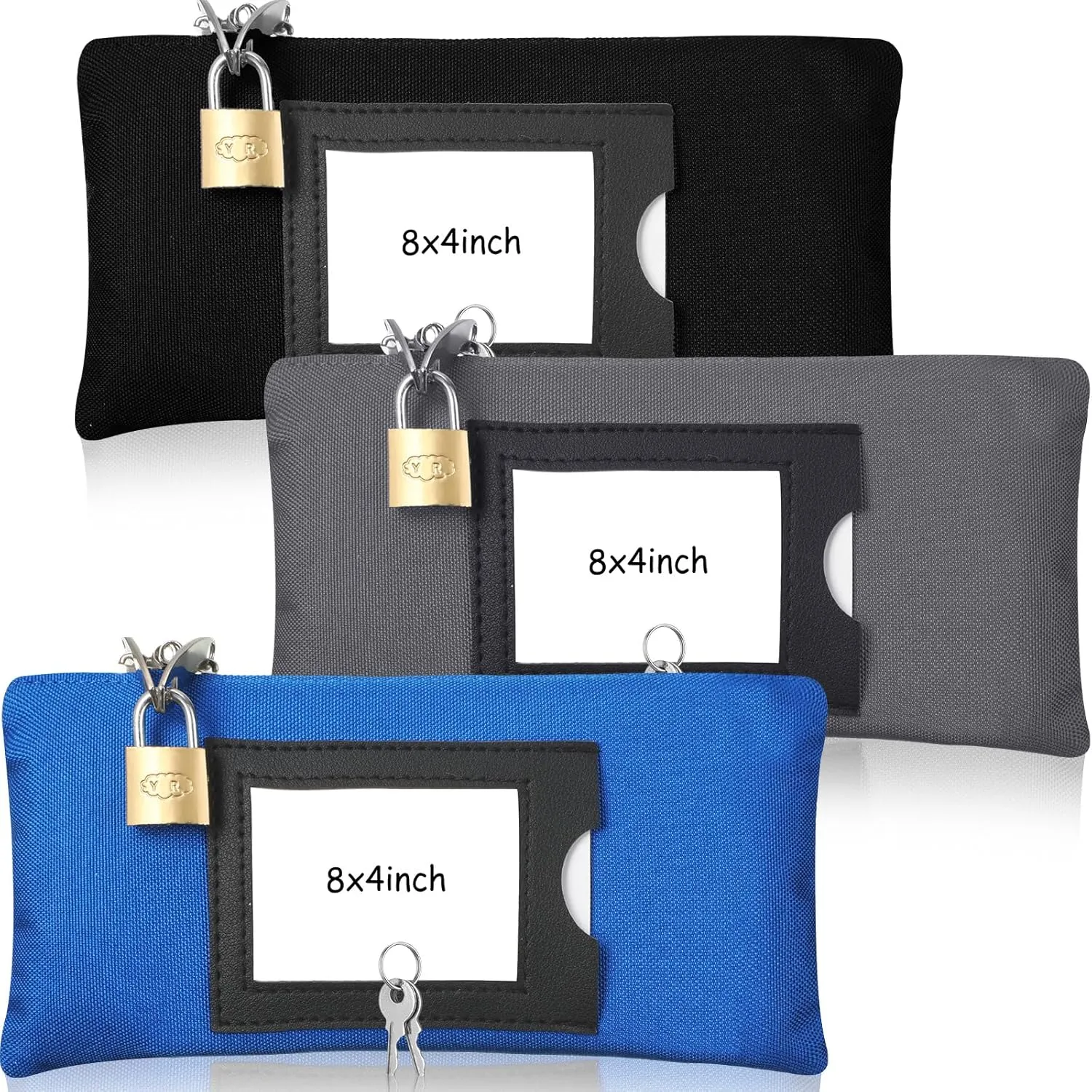 3 Pieces Waterproof Cash Bags with Lock and Zipper Money Oxford Cloth Document Bags with 6 Keys for Bank Deposits Business Personal(8 x 4'',Dark Blue,Black,Dark Grey)