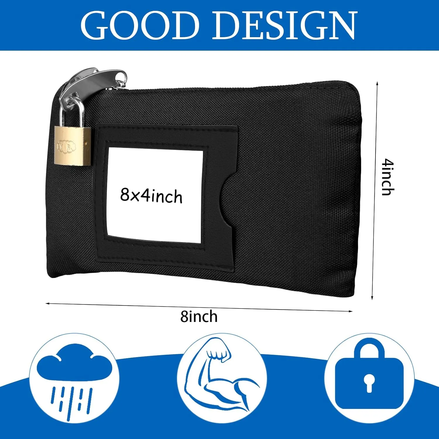 3 Pieces Waterproof Cash Bags with Lock and Zipper Money Oxford Cloth Document Bags with 6 Keys for Bank Deposits Business Personal(8 x 4'',Dark Blue,Black,Dark Grey)