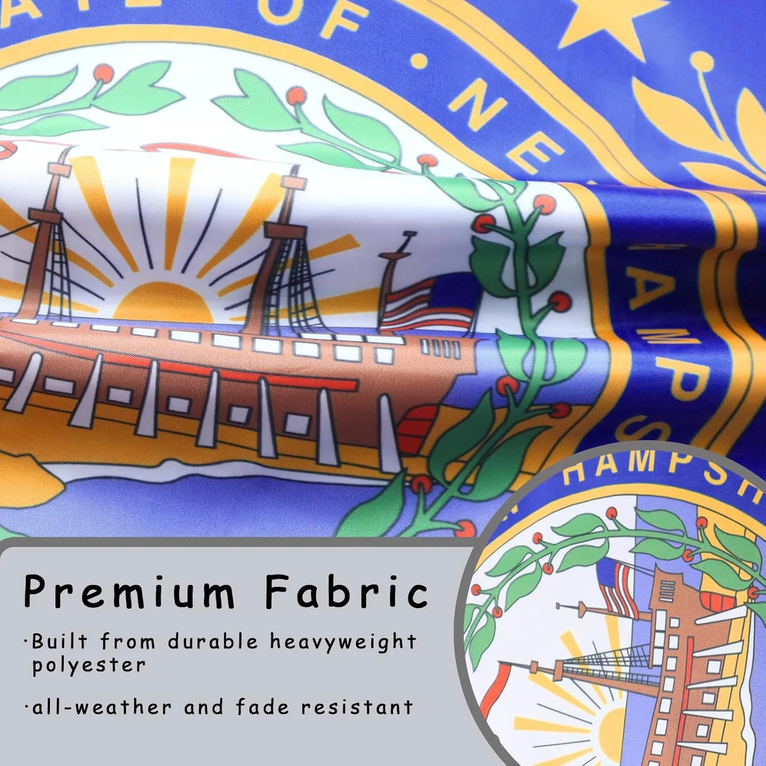 3 Ply New Hampshire State Flag 2x3 Ft 150D Polyester Double Sided Outdoor Heavy Duty Vivid Colors with Durable Canvas Header and 2 Brass Grommets