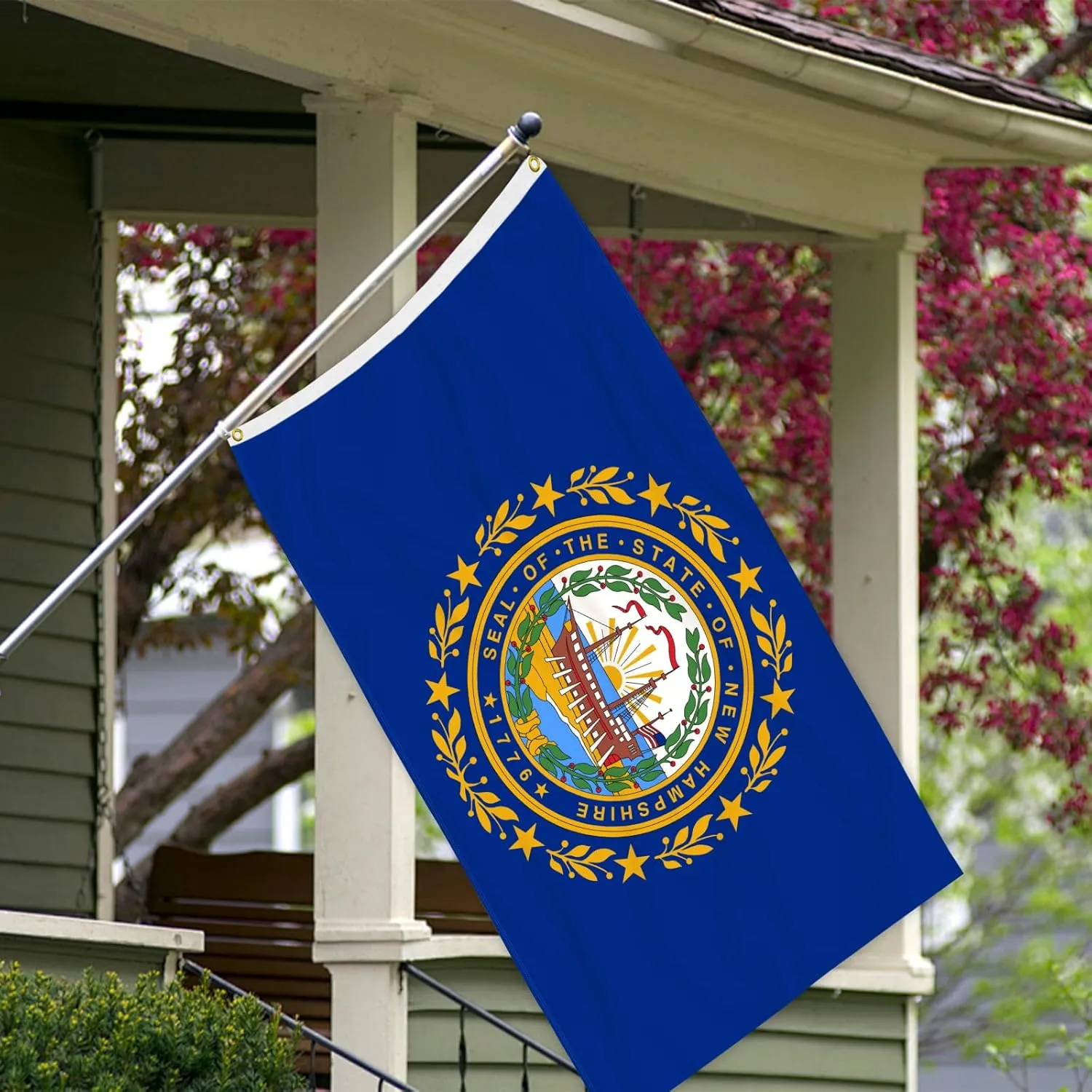 3 Ply New Hampshire State Flag 2x3 Ft 150D Polyester Double Sided Outdoor Heavy Duty Vivid Colors with Durable Canvas Header and 2 Brass Grommets