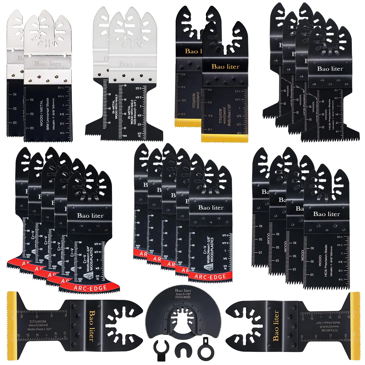 30PCS Oscillating Saw Blades, Universal Titanium Multitool Blades for Wood Plastics Metal, Quick Release Multi Tool Kits Fit Bosch Ryobi Milwaukee Rockwell Fein