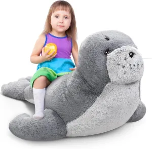 39 Inch Giant Seal Plush Stuffed Animal Large Soft Cuddly Grey Cute Hug Seal Plush Toy Adorable Big Pillow Gift for Kids Sleeping Companion Birthday Ocean Animals Decor