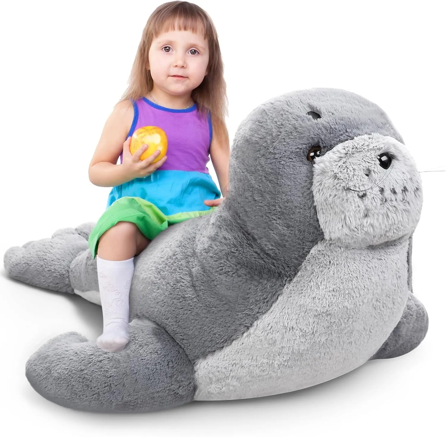 39 Inch Giant Seal Plush Stuffed Animal Large Soft Cuddly Grey Cute Hug Seal Plush Toy Adorable Big Pillow Gift for Kids Sleeping Companion Birthday Ocean Animals Decor