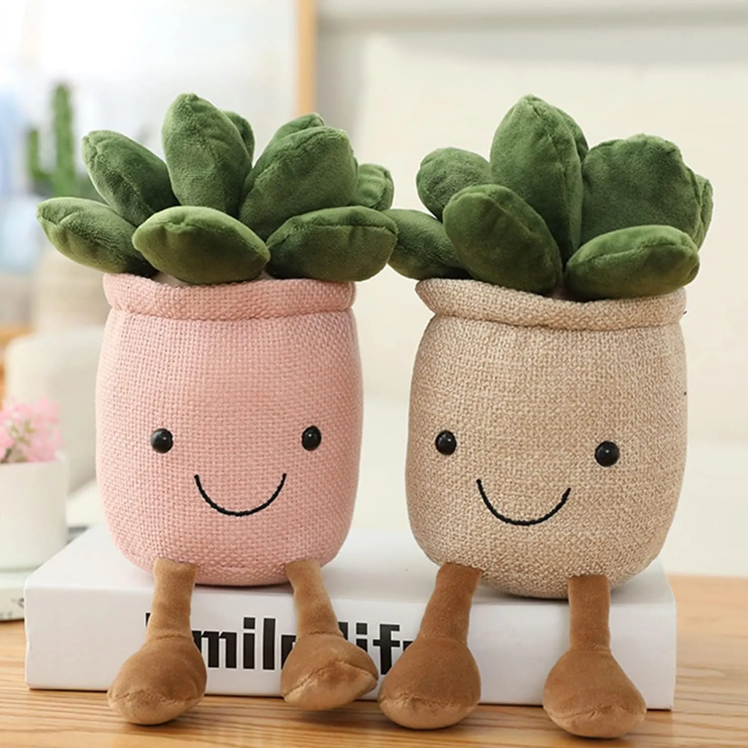 3pcs Succulents Plush Toy, Cute Succulents Plushies, Stuffed Potted Plants Plush Doll, Soft Plush Succulent Gifts for Kids Boys (Pink White Blue)