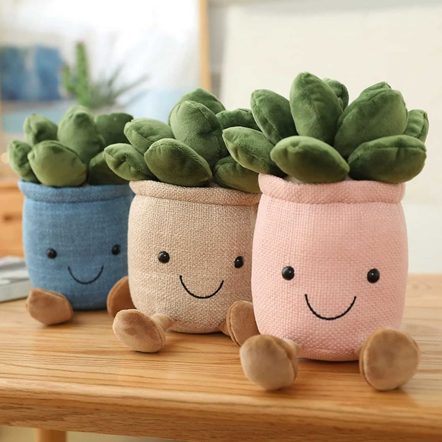 3pcs Succulents Plush Toy, Cute Succulents Plushies, Stuffed Potted Plants Plush Doll, Soft Plush Succulent Gifts for Kids Boys (Pink White Blue)