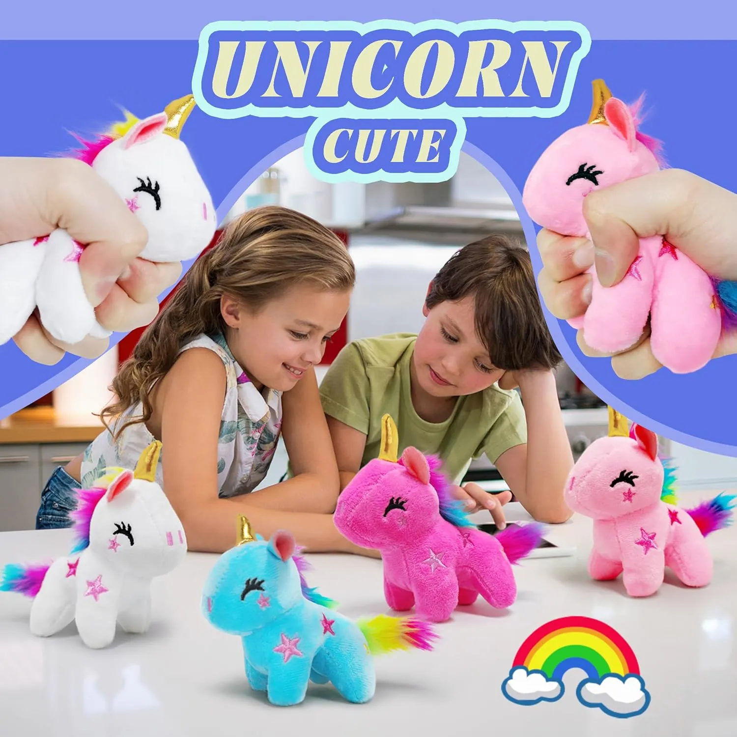 4 Pack Unicorn Stuffed Animal Plush Toys for Kids, Cute Unicorn Plushies, Kawaii Plush Toys, Small Valentines Day Stuffed Animals for Christmas Decorations, Home Decor, Kids Prizes