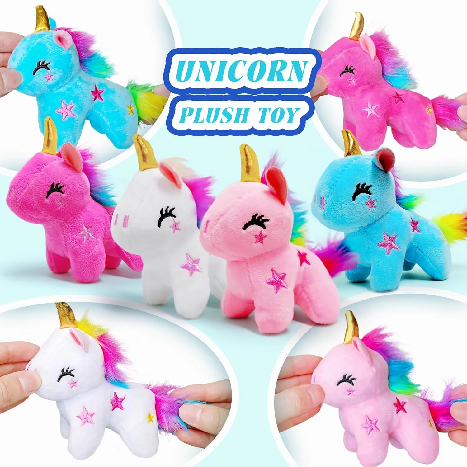 4 Pack Unicorn Stuffed Animal Plush Toys for Kids, Cute Unicorn Plushies, Kawaii Plush Toys, Small Valentines Day Stuffed Animals for Christmas Decorations, Home Decor, Kids Prizes