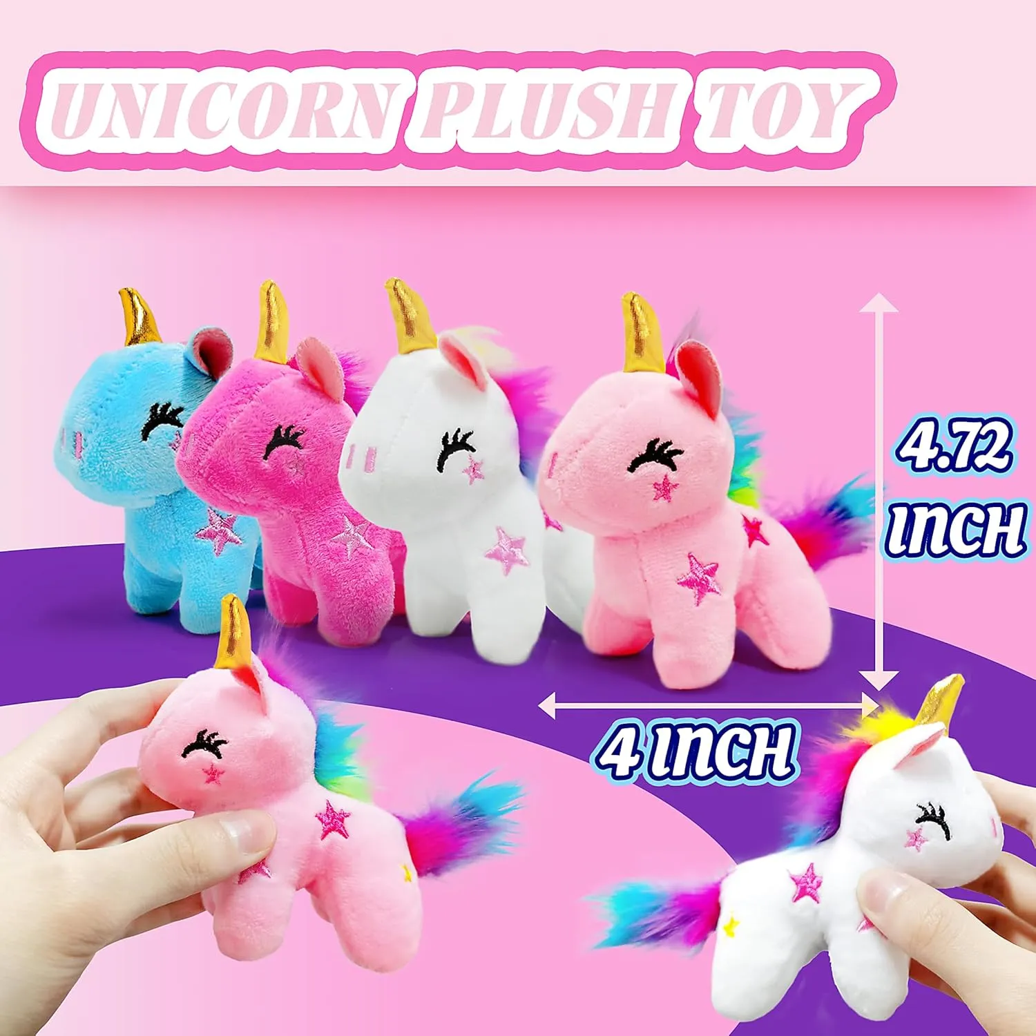 4 Pack Unicorn Stuffed Animal Plush Toys for Kids, Cute Unicorn Plushies, Kawaii Plush Toys, Small Valentines Day Stuffed Animals for Christmas Decorations, Home Decor, Kids Prizes