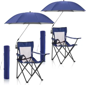4 Pcs Portable Camping Beach Chair with Adjustable Umbrella and Backpack Foldable Sand Chairs with Mesh Back for Adult Lawn Outdoors Fishing Hiking Travel Picnic Supply