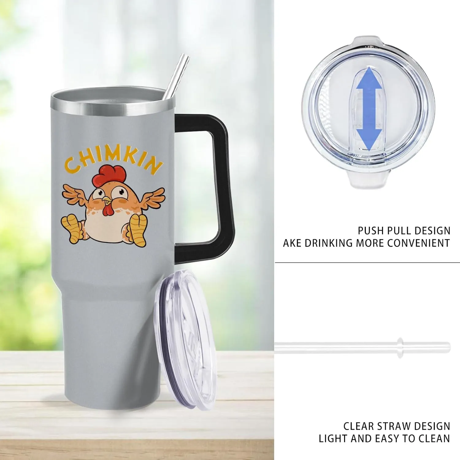 40 oz Tumbler with Handle Chimkin Derpy Chicken Tumbler with Lid and Straw Insulated Tumblers Stainless Steel Tumbler