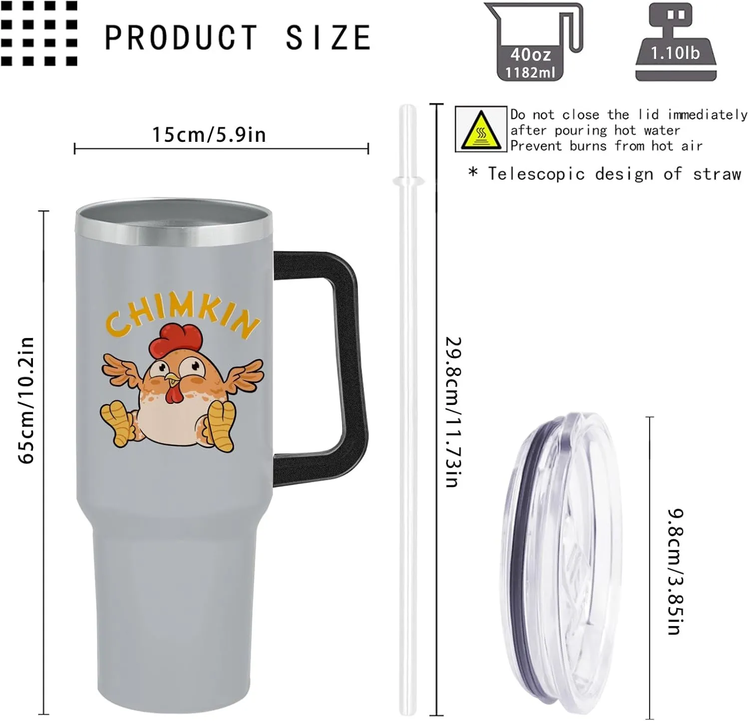 40 oz Tumbler with Handle Chimkin Derpy Chicken Tumbler with Lid and Straw Insulated Tumblers Stainless Steel Tumbler