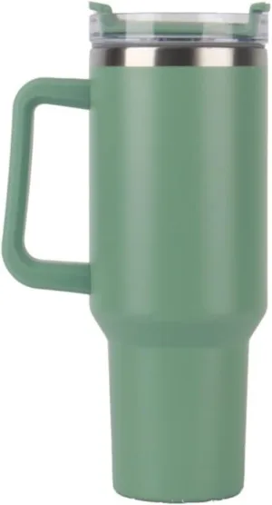 40oz Insulated Travel Mug Tumbler With Handle and Straw,Stainless Steel Double Wall Vacuum Cup Keep Drink Cold and Hot (Green)