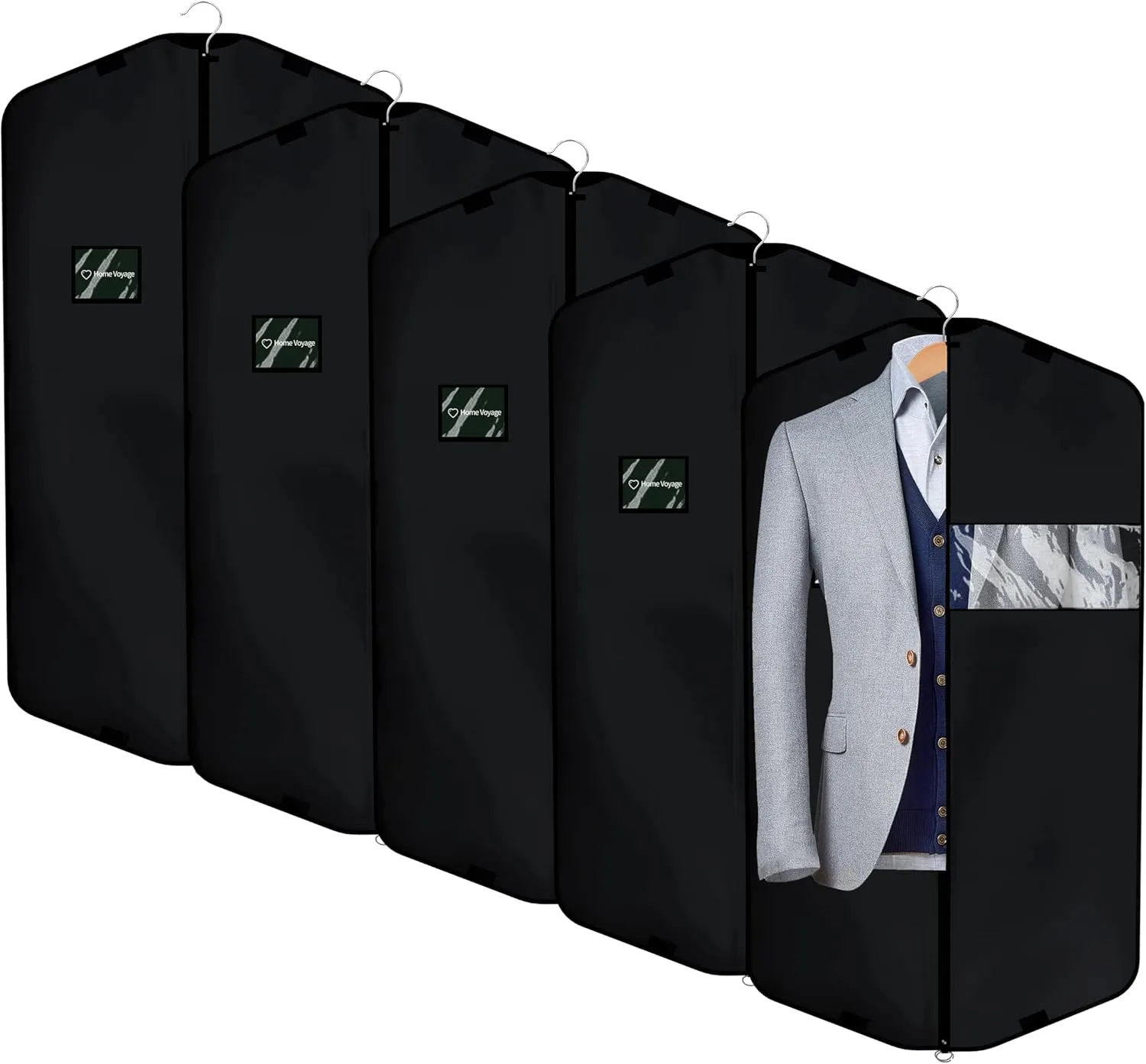 43-Inch Garment Bag for Travel and Storage, Breathable Oxford Fabric Suit Cover, Set of 5, Perfect for T-Shirts, Jackets, Suits, and Coats