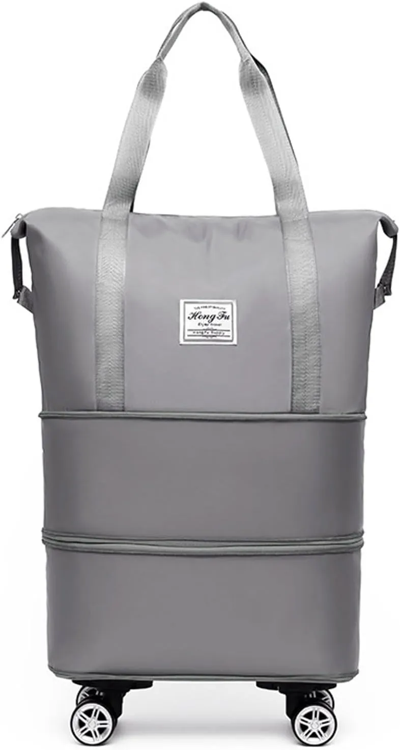 45L Pepepo Travel Bag with Wheels, 2025 New Large Fold Capacity Travel Bag Waterproof Expandable- Universal Wheel Removable for Women Men Airplane Carry on (Gray)