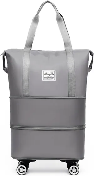 45L Pepepo Travel Bag with Wheels, 2025 New Large Fold Capacity Travel Bag Waterproof Expandable- Universal Wheel Removable for Women Men Airplane Carry on (Gray)
