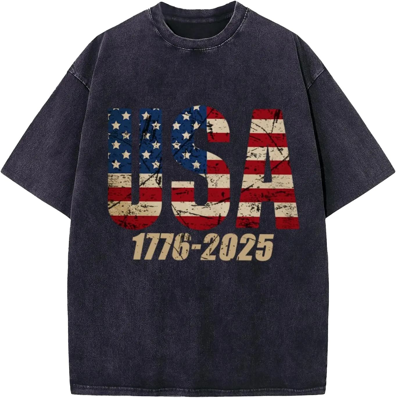 4th of July USA Shirts for Men - 2025 Oversized Crewneck American Flag USA 1776-2025 Shirts