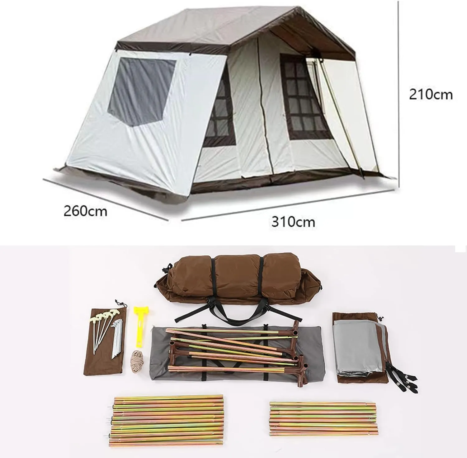 5-6 Person Camping Teepee Tent/Instant for Camping Windproof Dome Family Tents for Camping Hiking and Outdoor, Portable Tent with Carry Bag, for 3 Sea (White 310 * 210 * 260cm)