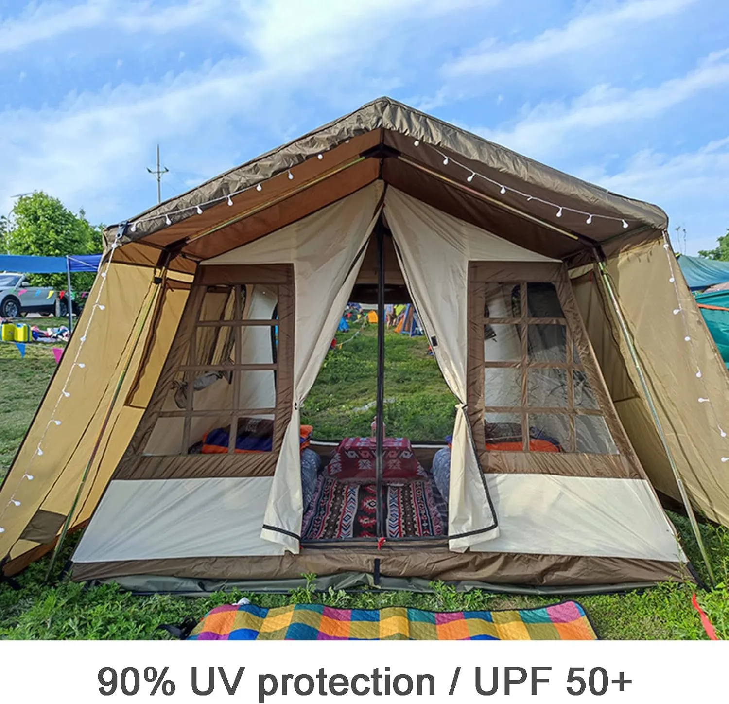 5-6 Person Camping Teepee Tent/Instant for Camping Windproof Dome Family Tents for Camping Hiking and Outdoor, Portable Tent with Carry Bag, for 3 Sea (White 310 * 210 * 260cm)