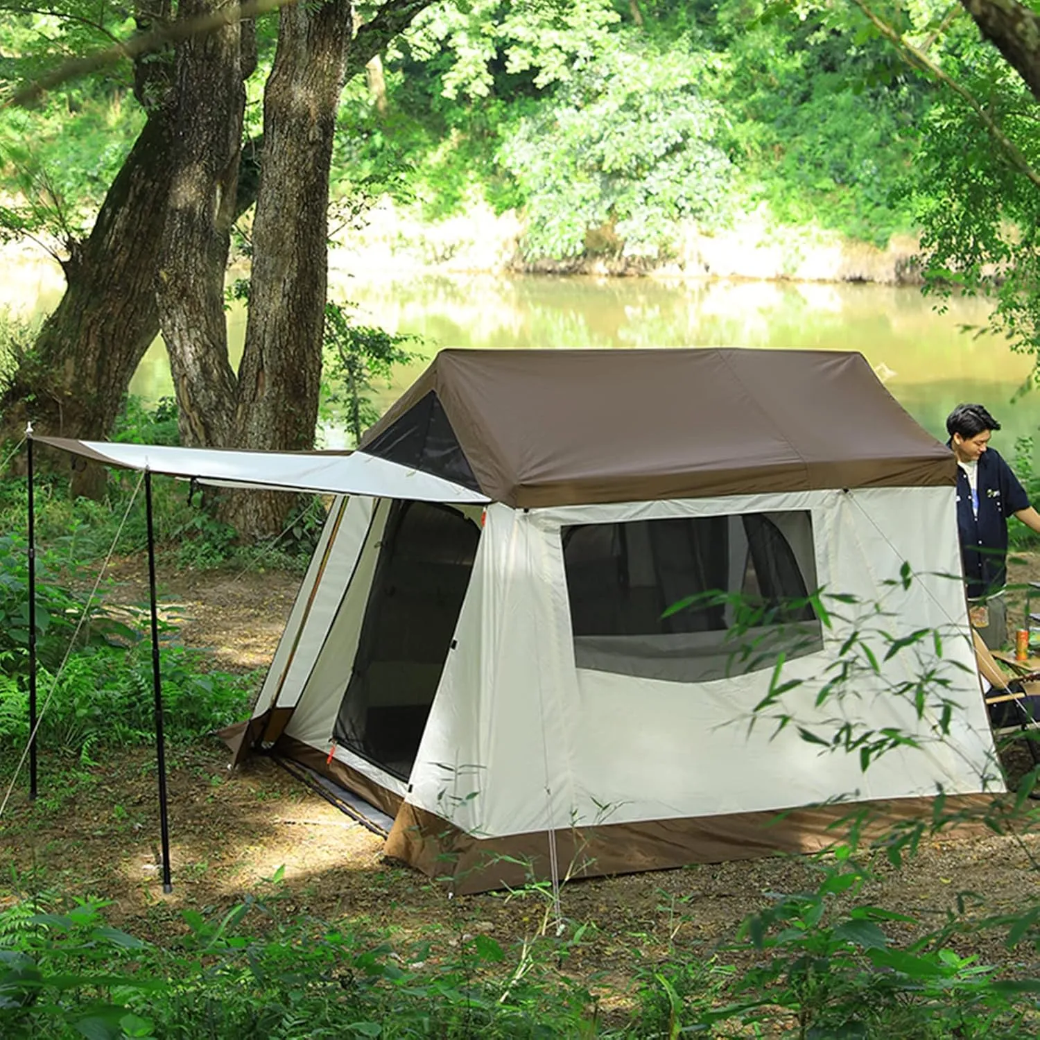 5-6 Person Camping Teepee Tent/Instant for Camping Windproof Dome Family Tents for Camping Hiking and Outdoor, Portable Tent with Carry Bag, for 3 Sea (White 310 * 210 * 260cm)