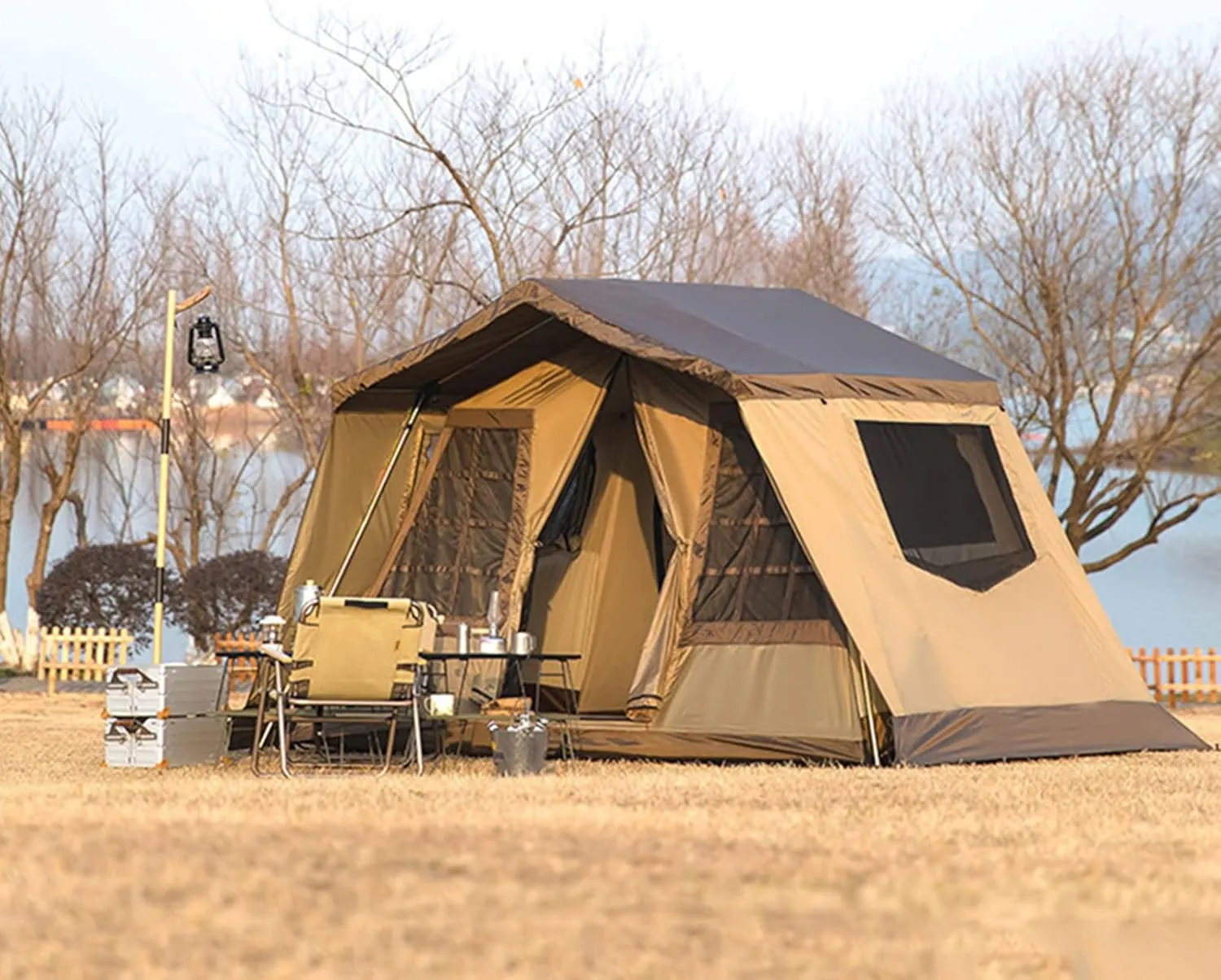 5-6 Person Camping Teepee Tent/Instant for Camping Windproof Dome Family Tents for Camping Hiking and Outdoor, Portable Tent with Carry Bag, for 3 Sea (White 310 * 210 * 260cm)