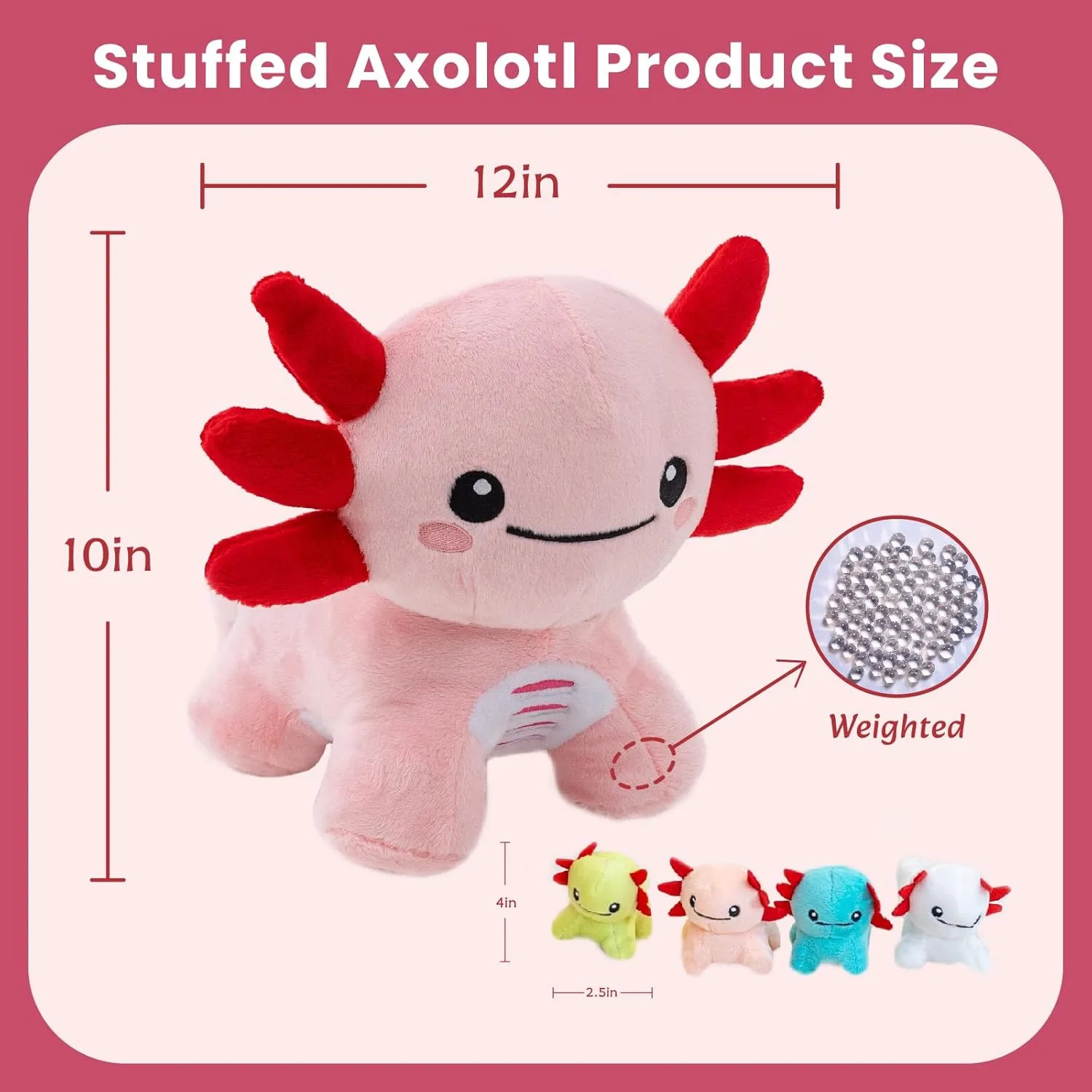 5 Pcs Axolotl Stuffed Animal, Weighted Axolotl Plush Toys for Kids, Cute Weighted Stuffed Animals, 19.5", 3.3 lbs