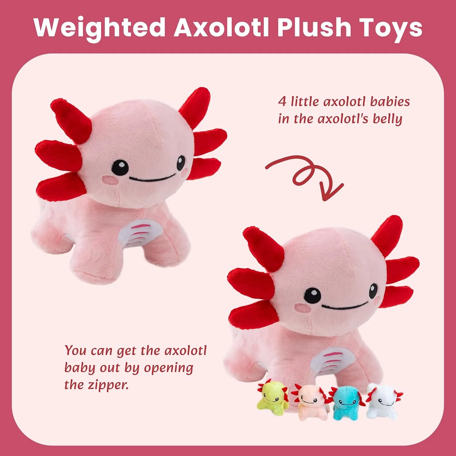 5 Pcs Axolotl Stuffed Animal, Weighted Axolotl Plush Toys for Kids, Cute Weighted Stuffed Animals, 19.5", 3.3 lbs