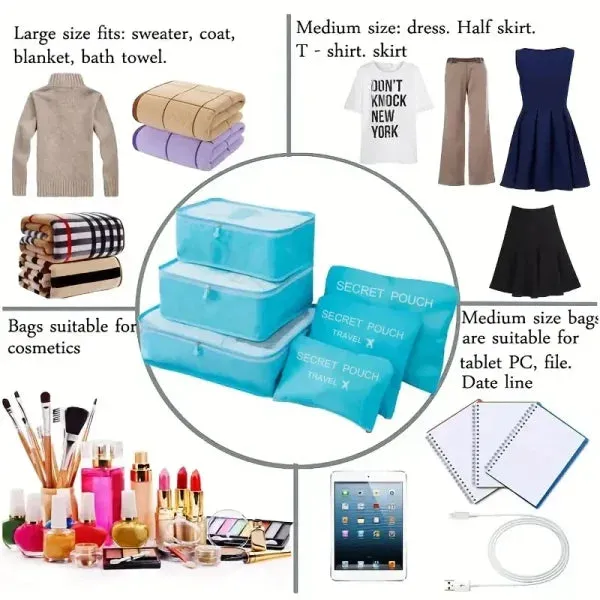 6-Piece Travel Storage Bag Set Waterproof Luggage Organizer