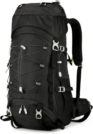 60L Hiking Backpack Men Women, Large Backpacking Backpack Packs, Waterproof Camping Bakcpacks Bag with Rain Cover, Camping Essentials for Trekking Travel, Black