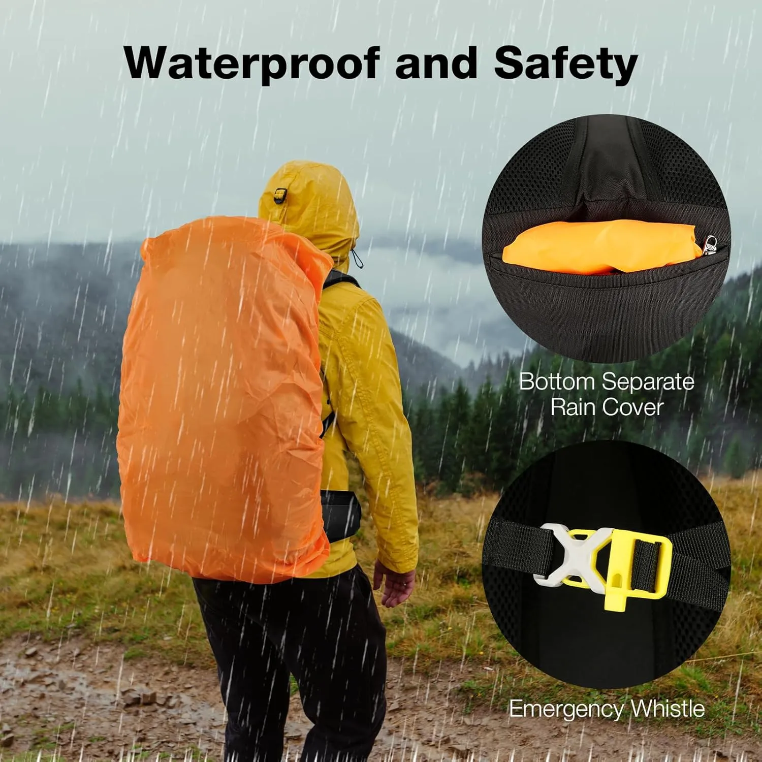 60L Hiking Backpack Men Women, Large Backpacking Backpack Packs, Waterproof Camping Bakcpacks Bag with Rain Cover, Camping Essentials for Trekking Travel, Black