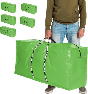 66 Gallon Extra Large Storage Bags 6 Pack – Light Green XXL Heavy Duty Waterproof Moving Tote Bags for College Dorm, Travel, Clothes & Bedding Foldable Zippered Duffle with Handles