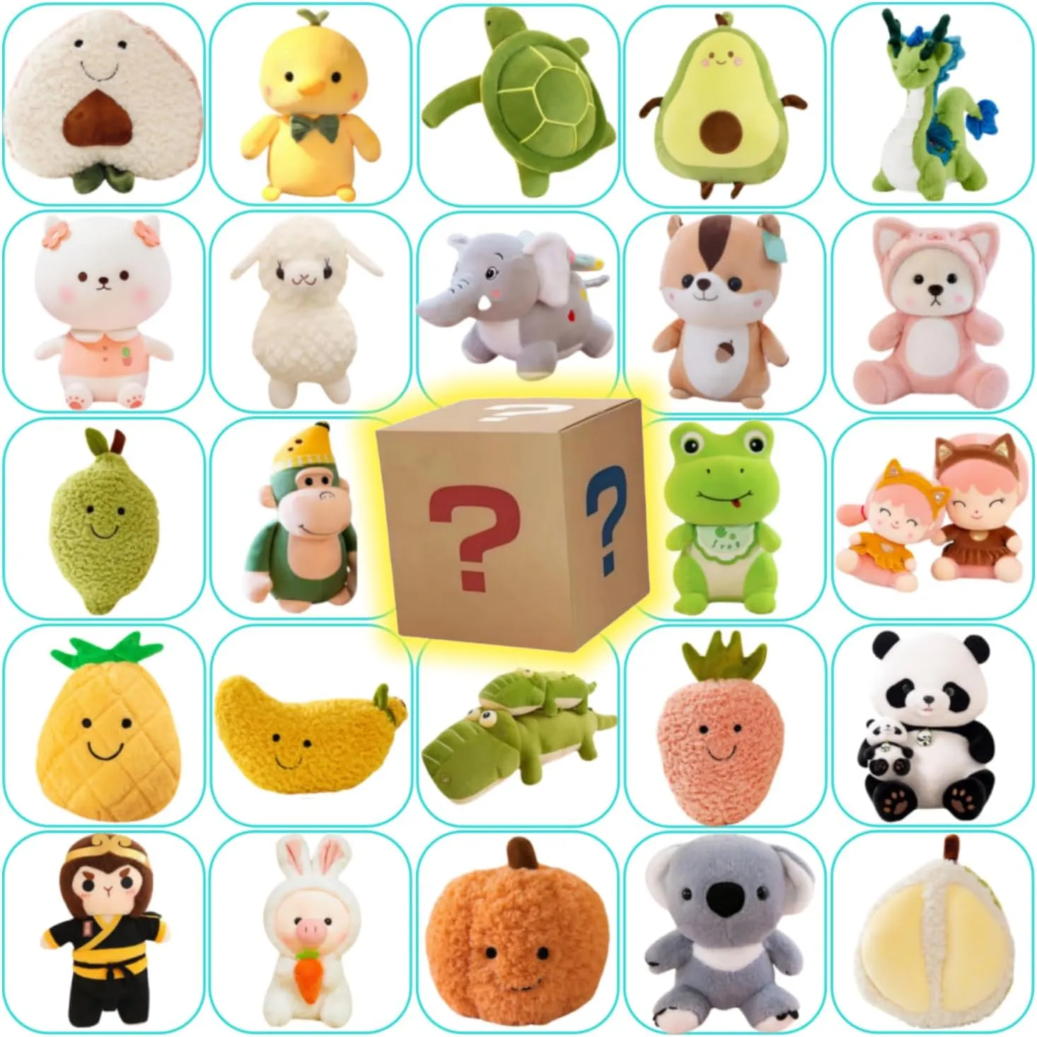 8-10" Mystery Box Plush 5 Pack, Christmas Toy Gift Box, Blind Box Plushies - Plush Toys Surprise Box - Gift for Kids, Girls & Boys