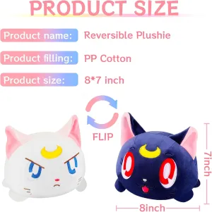 8'' Cute Cat Reversible Stuffed Plush Toys, Cartoon Anime Stuffed Animal Plushie Double-Sided Flip Plush Doll Birthday Gift for Kids Boys Girls