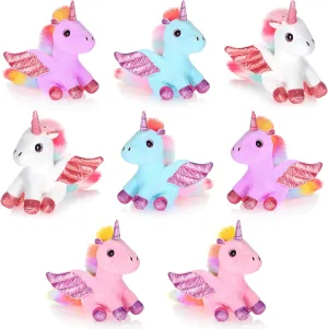 8 Pieces Mini Plush Unicorn Toys Animal Stuffed DIY Keychain Accessories Cotton Unicorn Decorations for Birthday Baby Shower Xmas Wedding Party Favors(Fly Style)