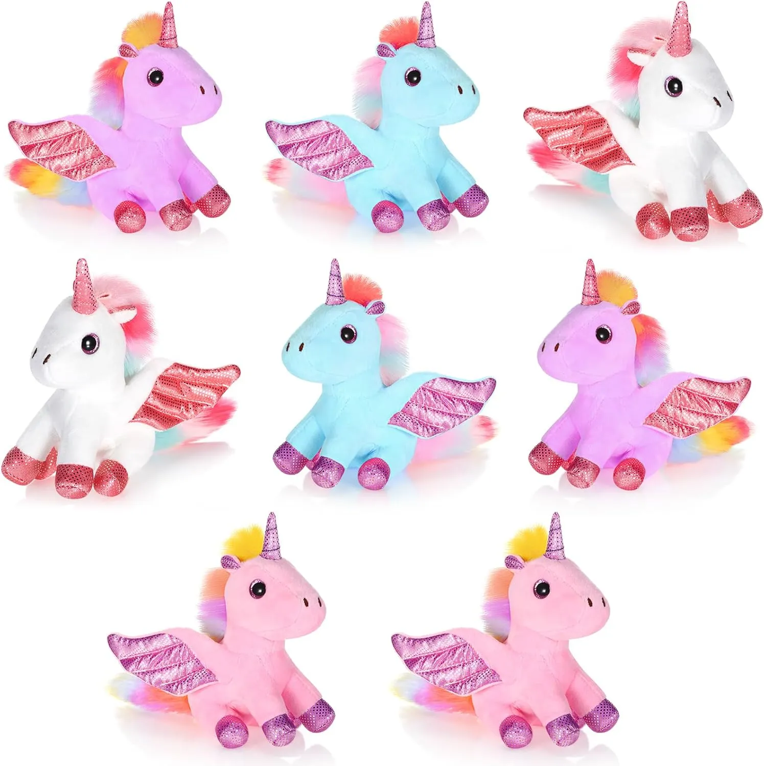 8 Pieces Mini Plush Unicorn Toys Animal Stuffed DIY Keychain Accessories Cotton Unicorn Decorations for Birthday Baby Shower Xmas Wedding Party Favors(Fly Style)