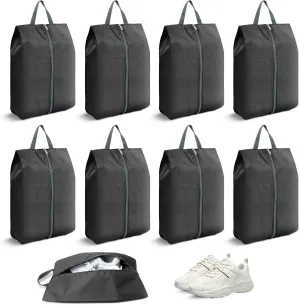 8 Pieces Waterproof Travel Shoe Bag, Portable Cleat Bag with Zipper & Handle, Extra Large Shoe Storage Cubes Pouch for Women Men Luggage Packing Gym Traveling Suitcase (Black)