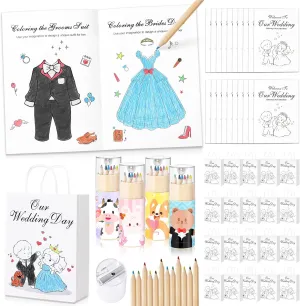 80 Pcs Wedding Coloring Activities Books for Kids: 20 Set Wedding Games Favors including Colored Pencils Sharpener Wedding Activities Book Goodie Bags Sticker for Children Wedding Party Supplies