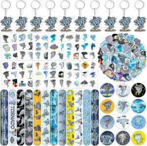 98 PCS Tornado Party Favors, Tornado Temporary Tattoos Slap Bracelets Keychains Stickers Badges for Tornado Birthday Party Decorations Supplies Gifts for Kids Teens Boys Girls Classroom Rewards
