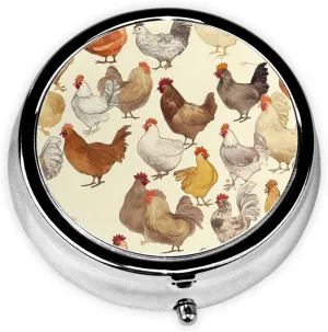 A Brood of Chickens Pill Box Round Pill Case for Pocket Purse 3 Compartment Medicine Pill Organizer Cute Portable Travel Pillbox Vitamin Cod Liver Oil Storage Box Unique Gift Organizer