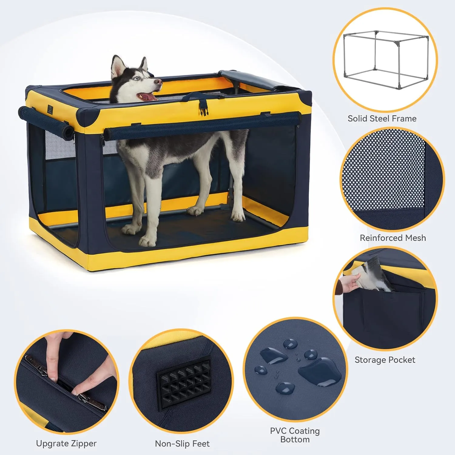 A4Pet Foldable Dog Crate, Collapsible Dog Crate - 30 Inch Adjustable Stainless Steel FrameLightweight, Durable and Collapsible Crate with 3-Door, Portable Dog Kennel