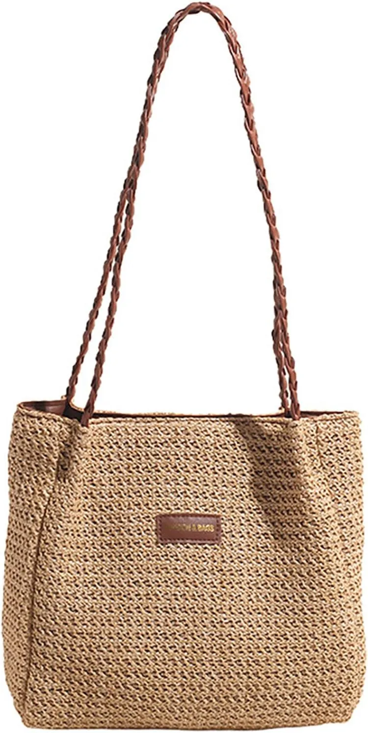 acdiac Rainbow Straw Shoulder Bag For Women Large Capacity Striped Woven Beach Tote Bag Summer Travel Holiday Knitted bag