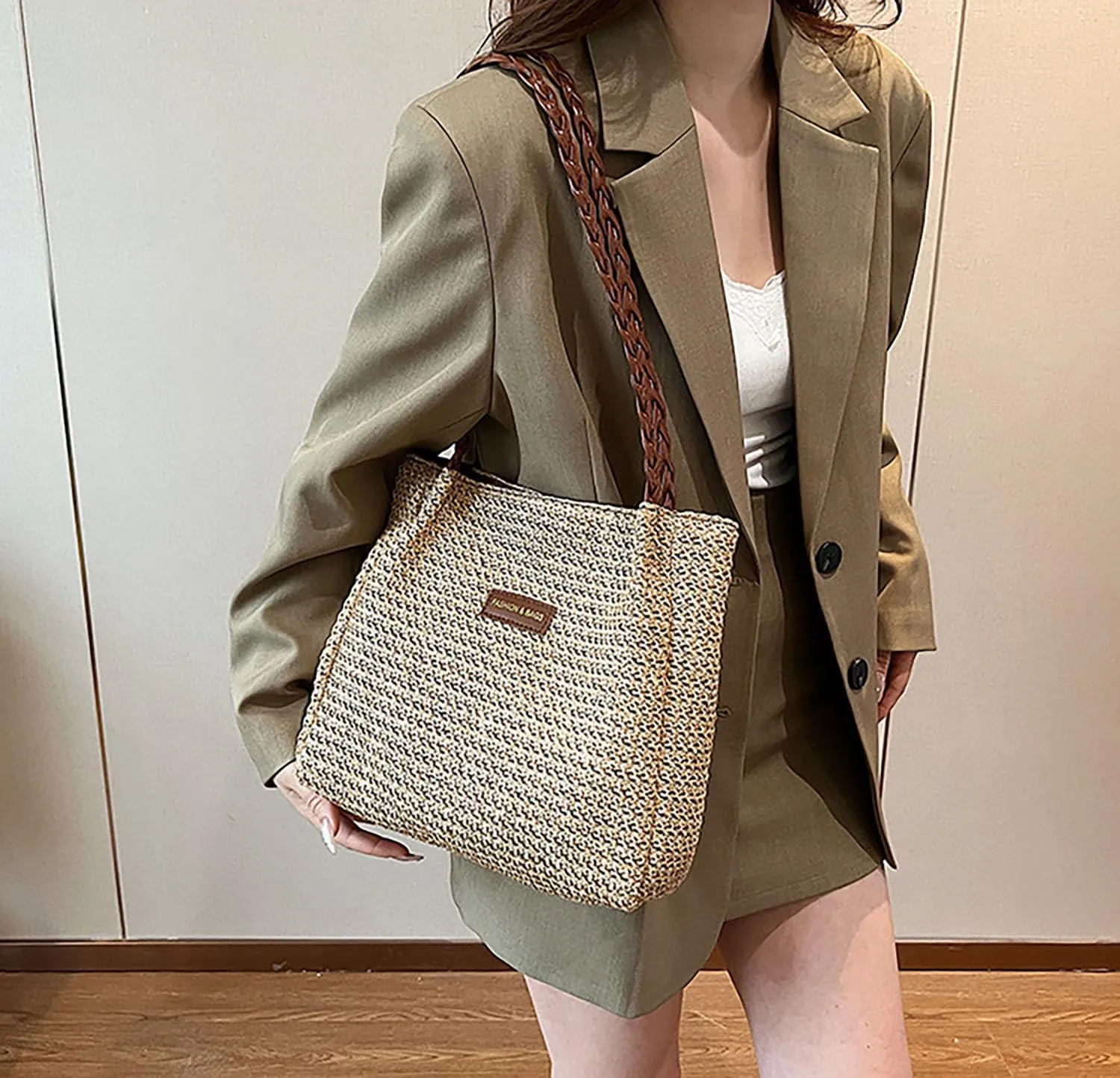 acdiac Rainbow Straw Shoulder Bag For Women Large Capacity Striped Woven Beach Tote Bag Summer Travel Holiday Knitted bag