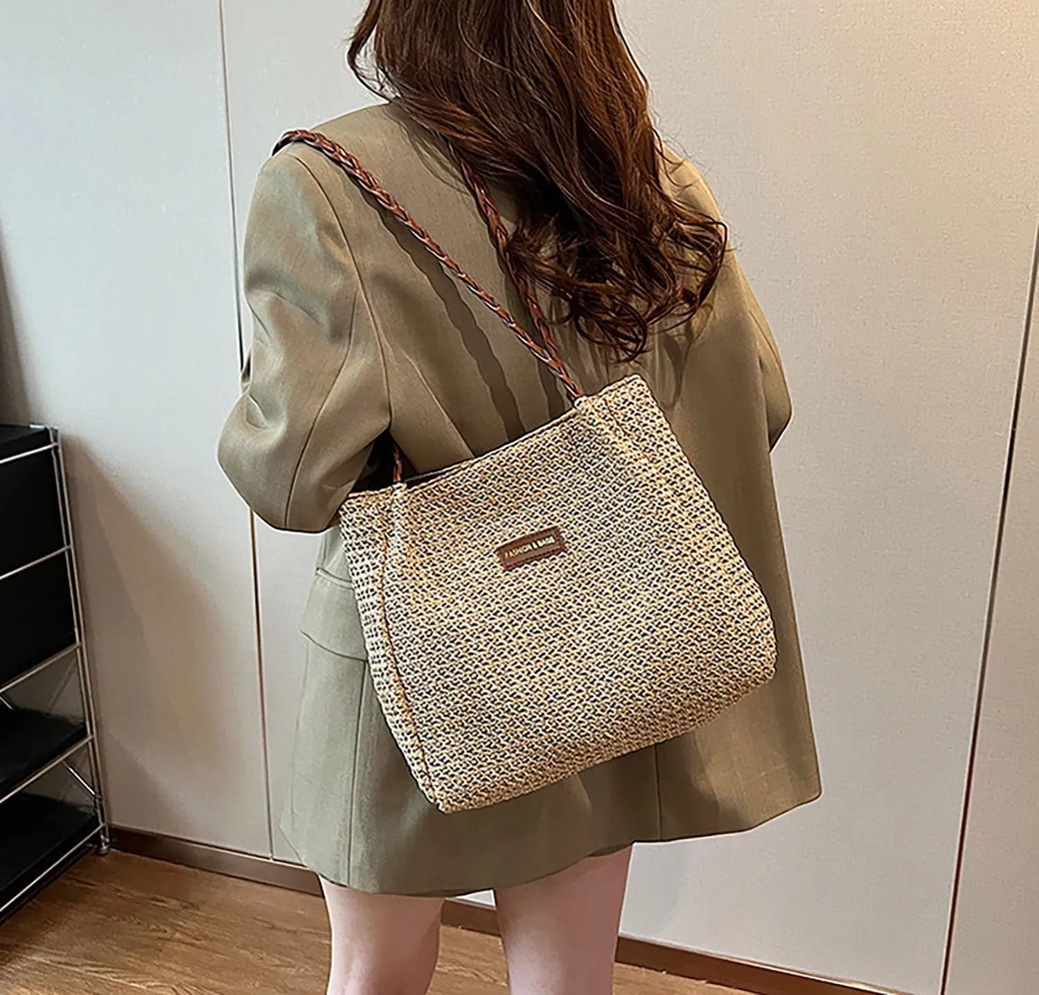acdiac Rainbow Straw Shoulder Bag For Women Large Capacity Striped Woven Beach Tote Bag Summer Travel Holiday Knitted bag