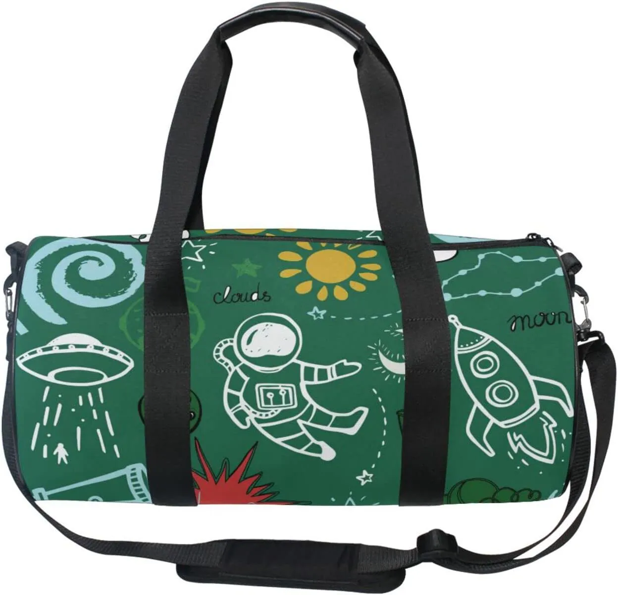 Acpiggto Gym Bag Sports Duffel Bag Green Space Astronaut Universe Rocket Planets for Women Men Boys Girls Travel Luggage Bag Weekender Tote Sling Shoulder Backpack