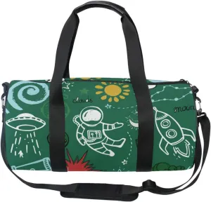 Acpiggto Gym Bag Sports Duffel Bag Green Space Astronaut Universe Rocket Planets for Women Men Boys Girls Travel Luggage Bag Weekender Tote Sling Shoulder Backpack